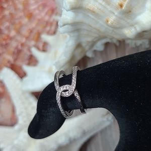 NEW SILVER WHITE AMYTHYST DOUBLE BAND KNOT RING